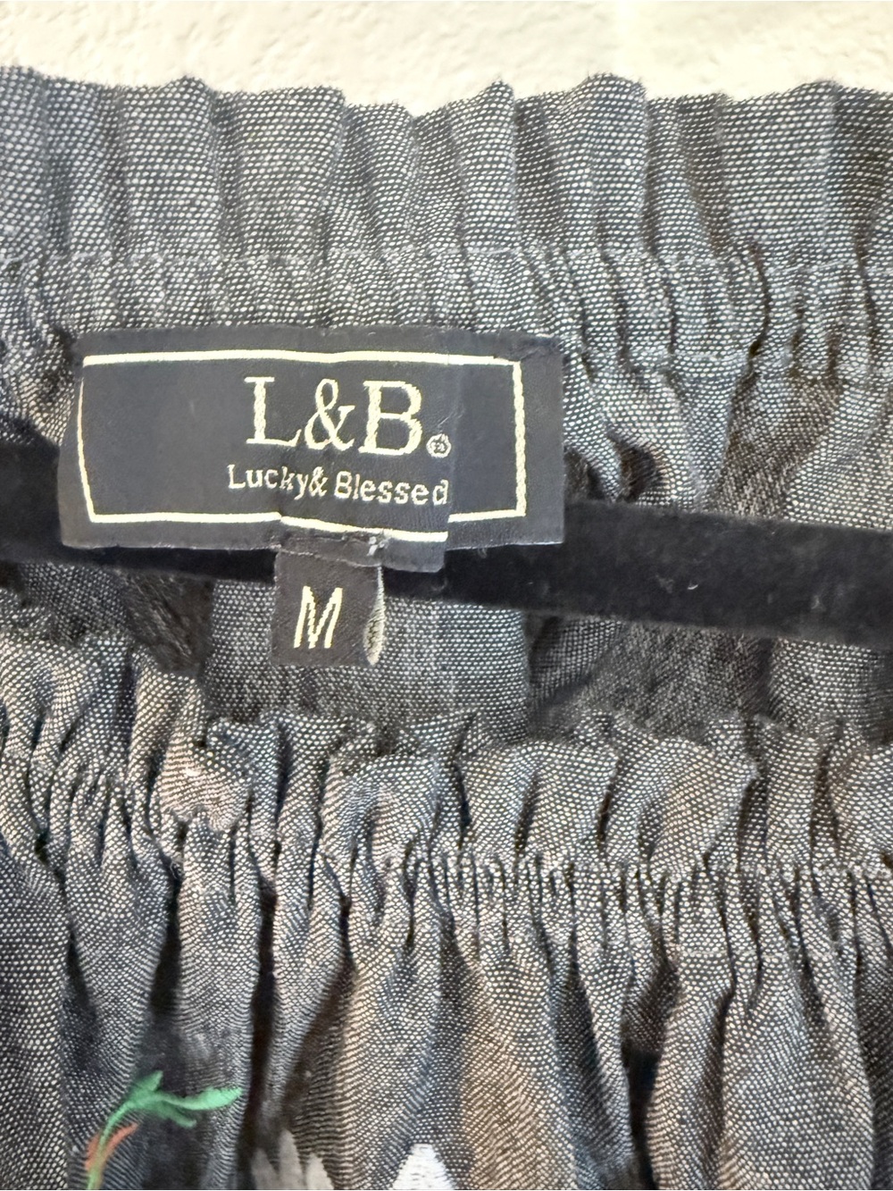 Lucky & Blessed Gray Shirred Waist Dress with Subtle Floral Detail Size M - Picture 2 of 5